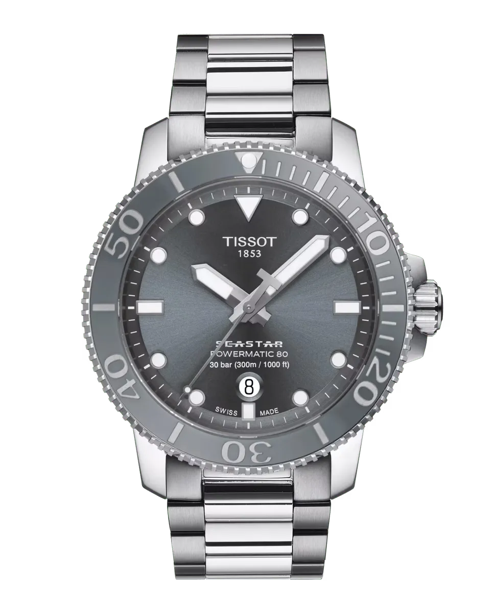 

Автоматические мужские часы из коллекции Seastar из стали Tissot, серебряный