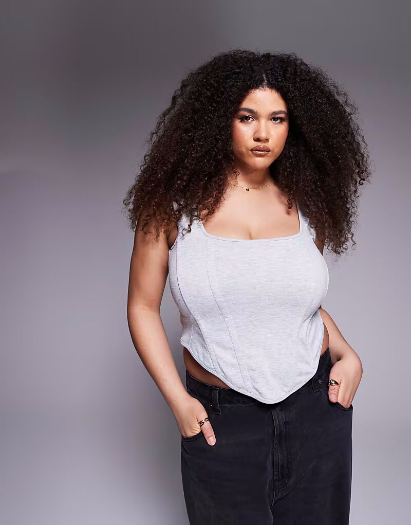 

Корсет-топ с квадратным вырезом ASOS DESIGN Curve серого меланжевого цвета