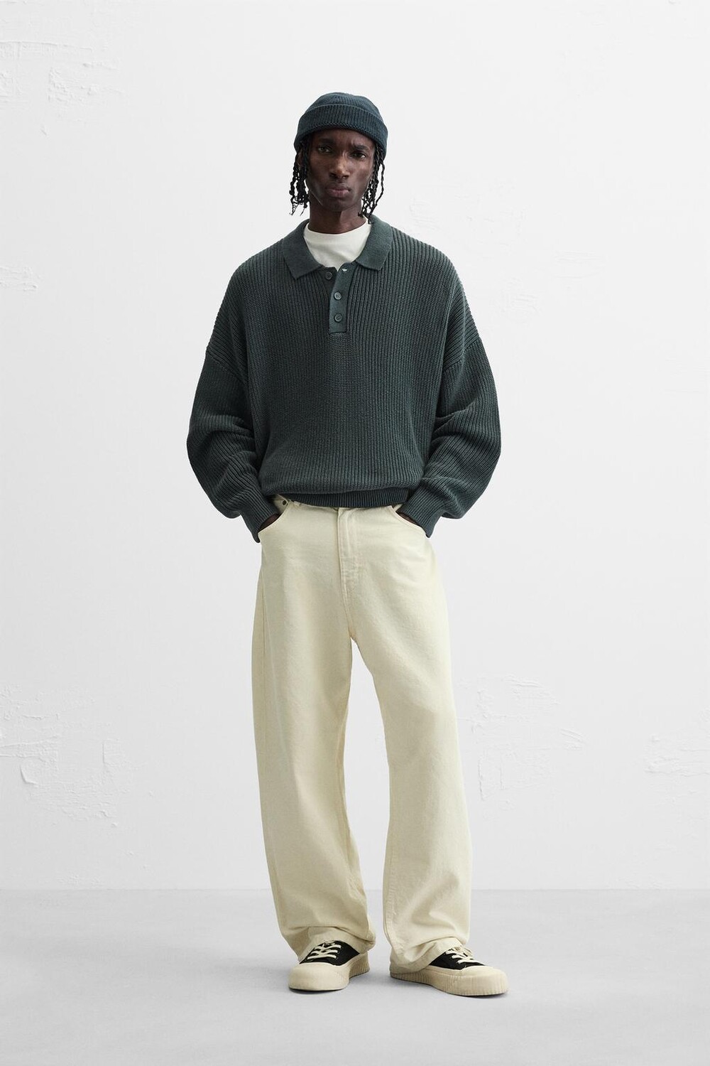 

Рубашка-поло purl knit ZARA, цвет duck green