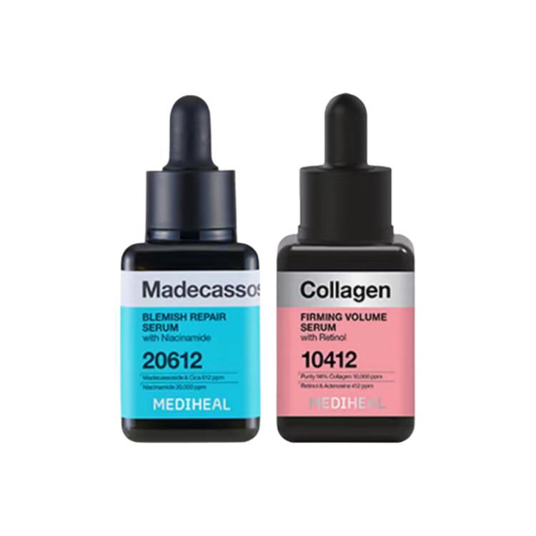 

Сыворотка с гиалуронатом натрия и маслом чайного дерева для увлажнения и питания 40мл+40мл MEDIHEAL, two-piece set: centella asiatica purifying repairing serums 40ml+collagen egg white stretch serums 40ml