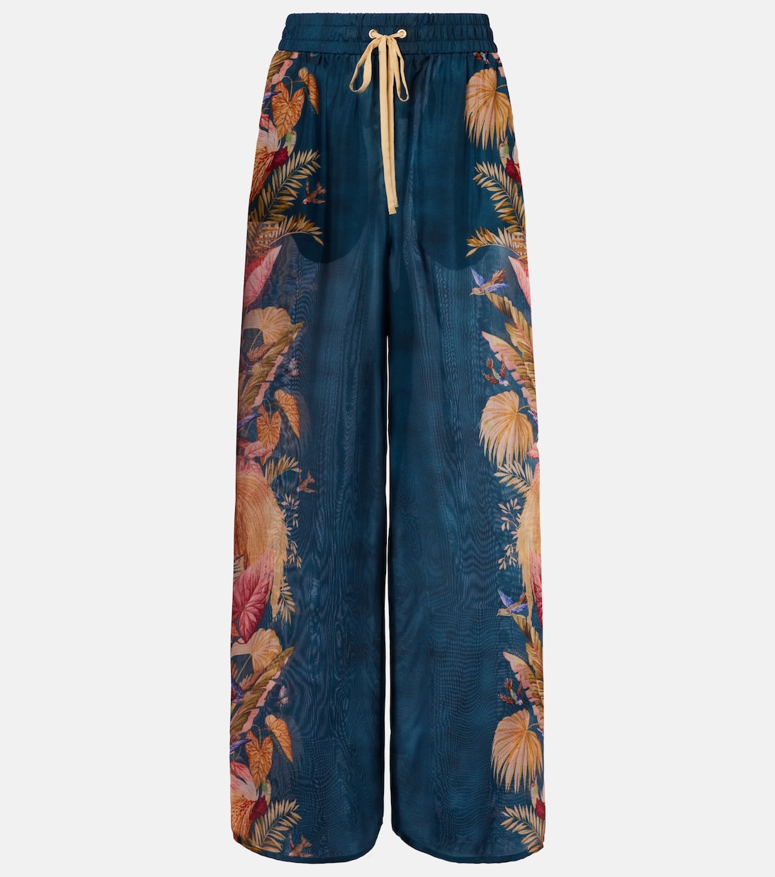 

Асценсион широкие брюки из цветного шелка Zimmermann, Dark Blue Palm Floral