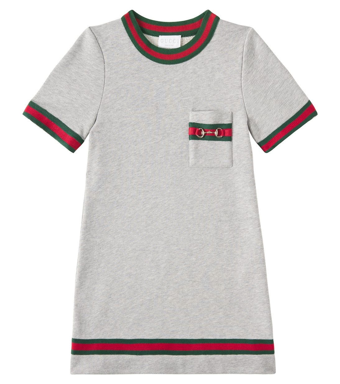 

Хлопковое платье-джерси с подвеской Horsebit Gucci Kids, Light Grey Mel/Mix