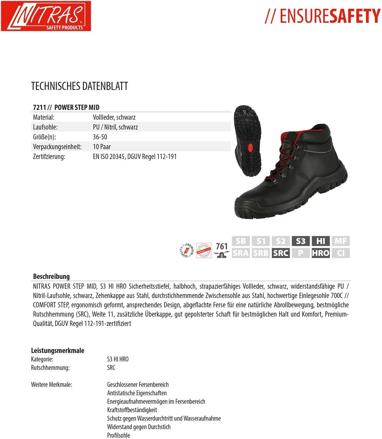 Защитные ботинки Nitras S3 Power Step II, Black — фото 4