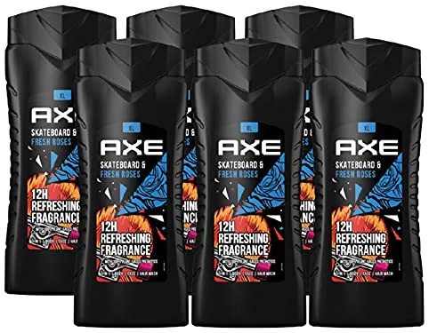 Мужской гель для душа и шампунь AXE 3-в-1 Skateboard & Fresh Roses XL (6 x 400 мл) Axe