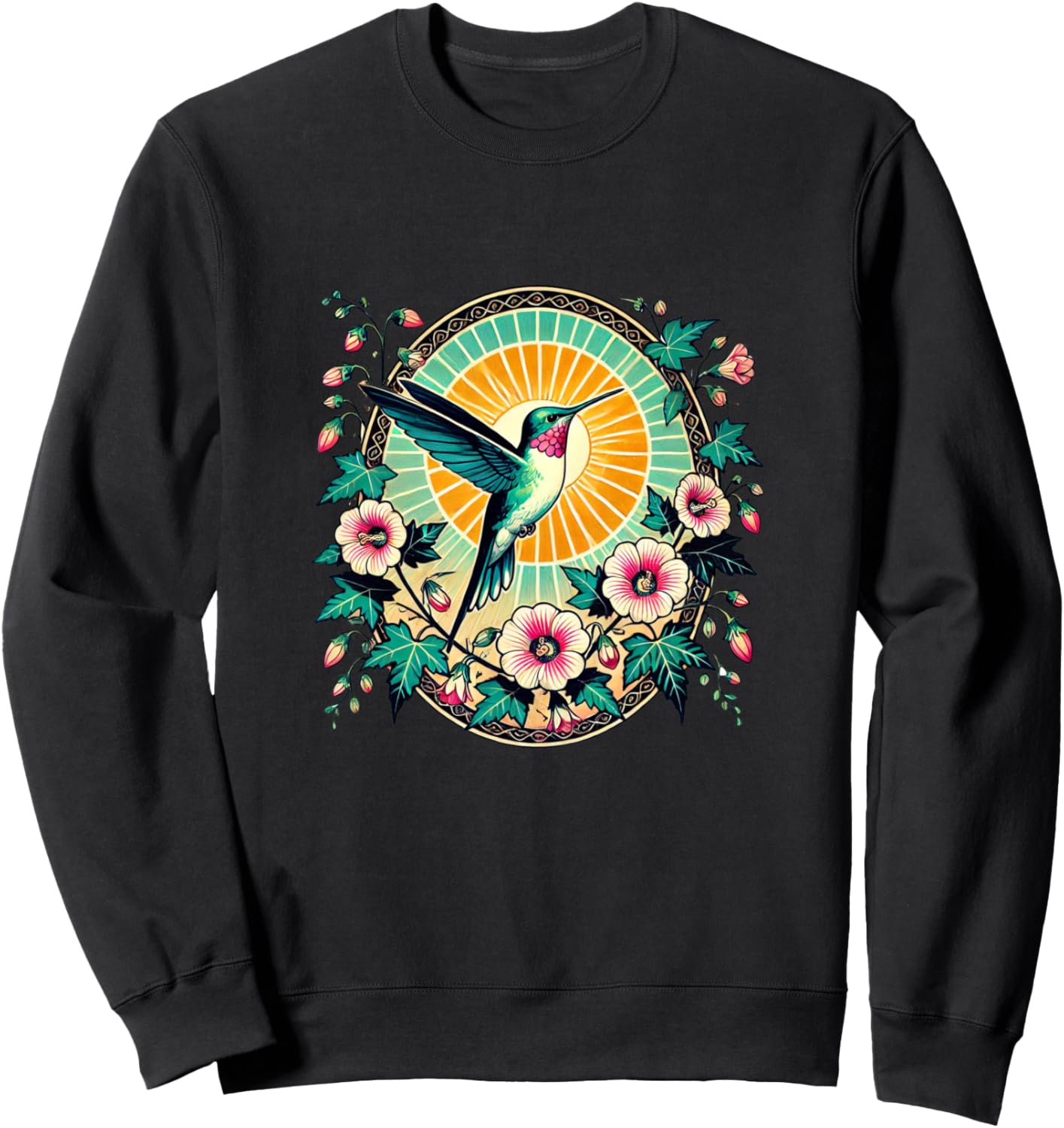 

Толстовка с изображением цветка гибискуса и колибри Retro Hummingbird Lover Snugg, черный