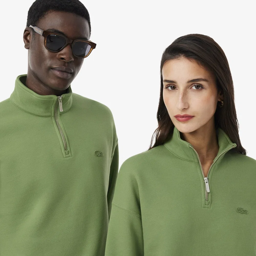 Мужской свободный пуловер Lacoste на короткой молнии, зелёный — фото 2