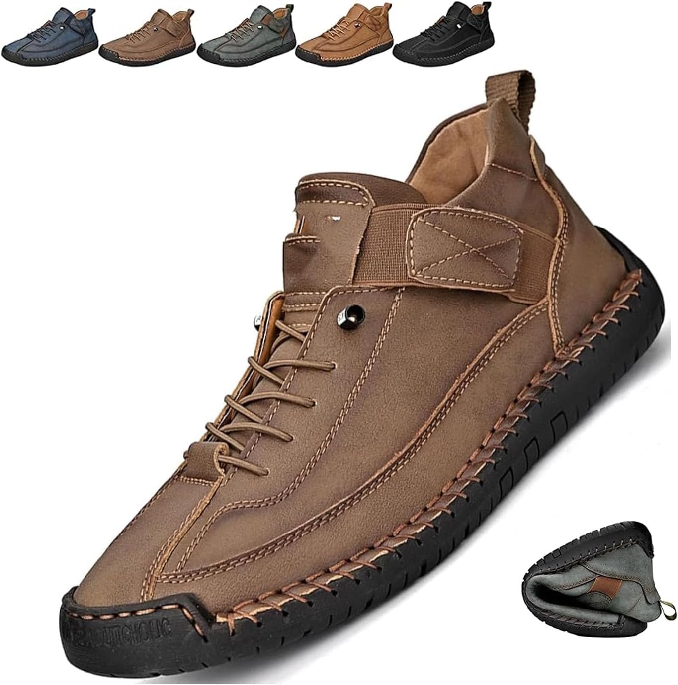 

Мужские повседневные лоферы-мокасины ручной работы, слипоны, кожаные мужские обувь ручной работы на платформе, ботинки-чукка до щиколотки, закрытый носок, походная обувь Noworfewer, хаки