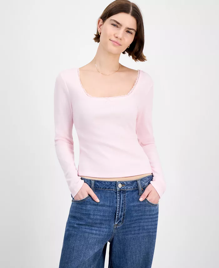 

Топ с цветочным принтом и кружевной отделкой для юниоров Hippie Rose, розовый