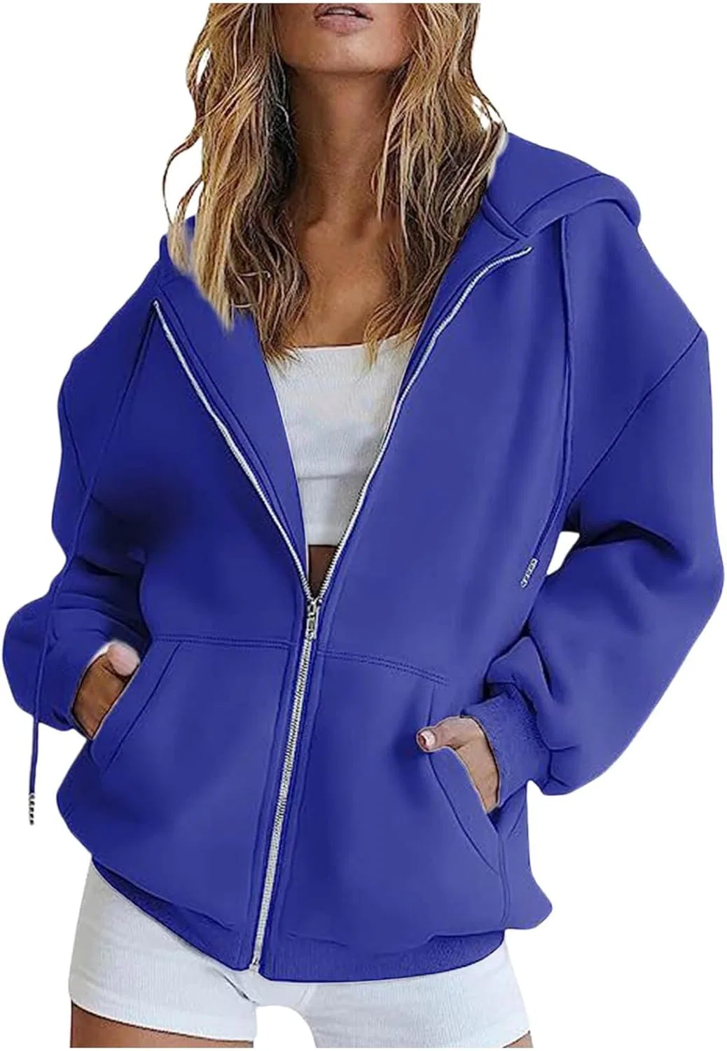 Худи женское оверсайз с капюшоном, на молнии, Fleece, 01-blue