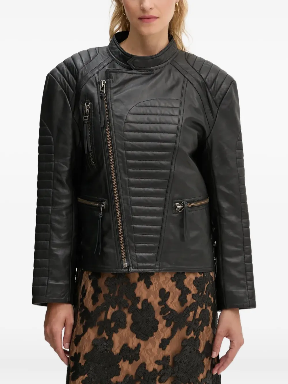 

Кожаная куртка с простеганными панелями MUNTHE, черный