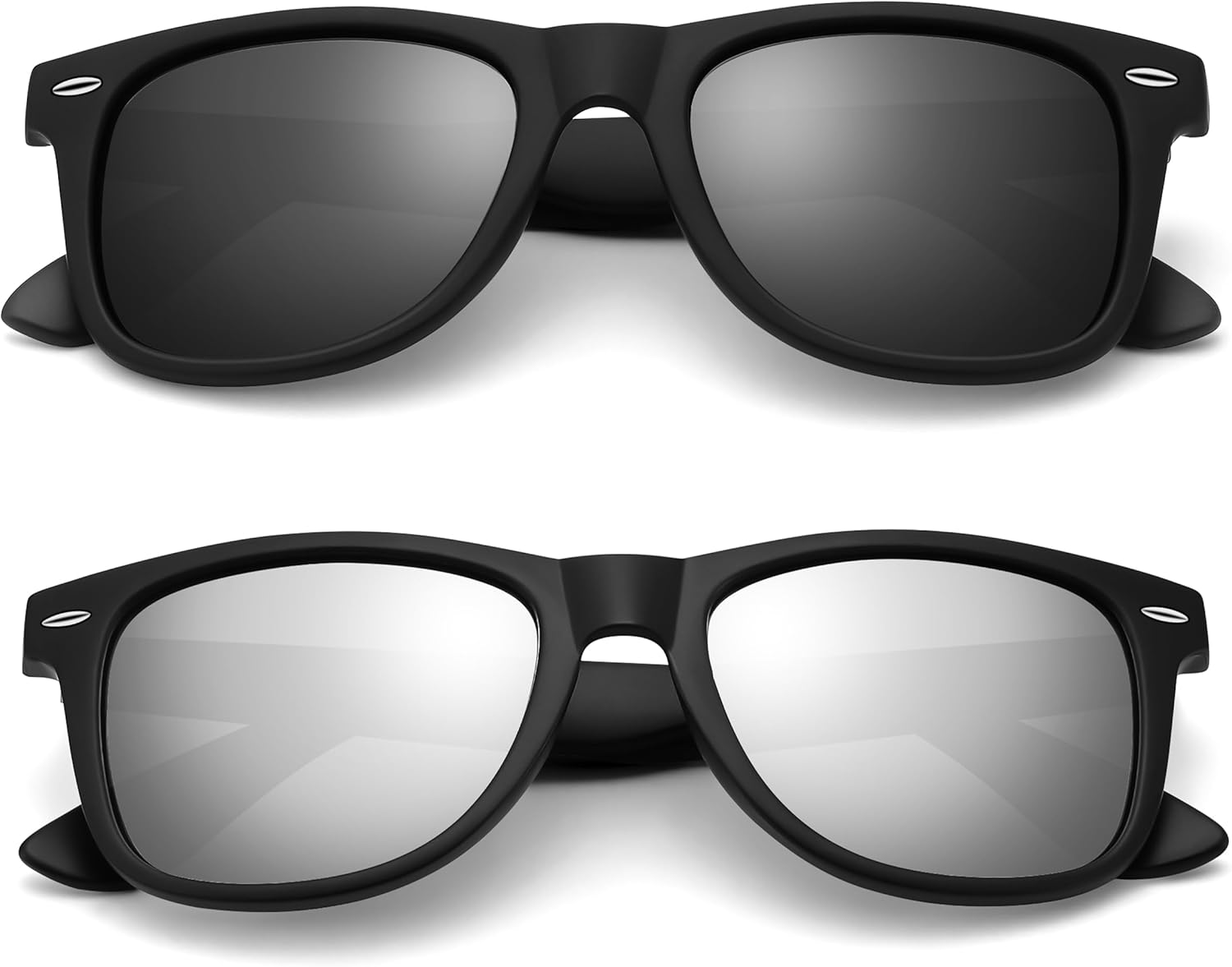 

Поляризованные солнцезащитные очки Bouryo Square Wayfarer для мужчин и женщин, для вождения, рыбалки, с защитой UV400 (2 шт.), A6-(2 Pack) Matte Black/Gray + Matte Black/Silver White