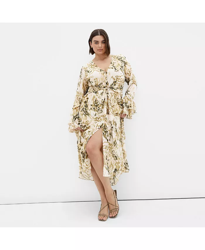 

Платье макси размера плюс с глубоким вырезом и оборками CITY CHIC, коричневый/бежевый