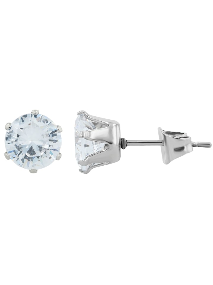 

Adeliás Женские серьги - серьги-гвоздики из нержавеющей стали с кубическим цирконием в серебряной оправе