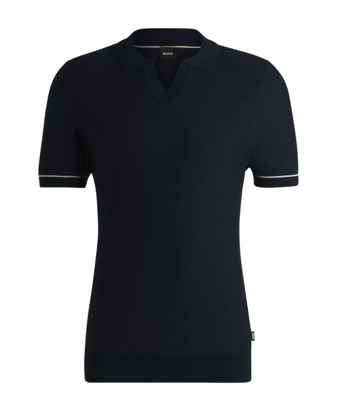 

Вязаный свитер из смесовой хлопковой ткани с воротником-стойкой. Hugo, синий