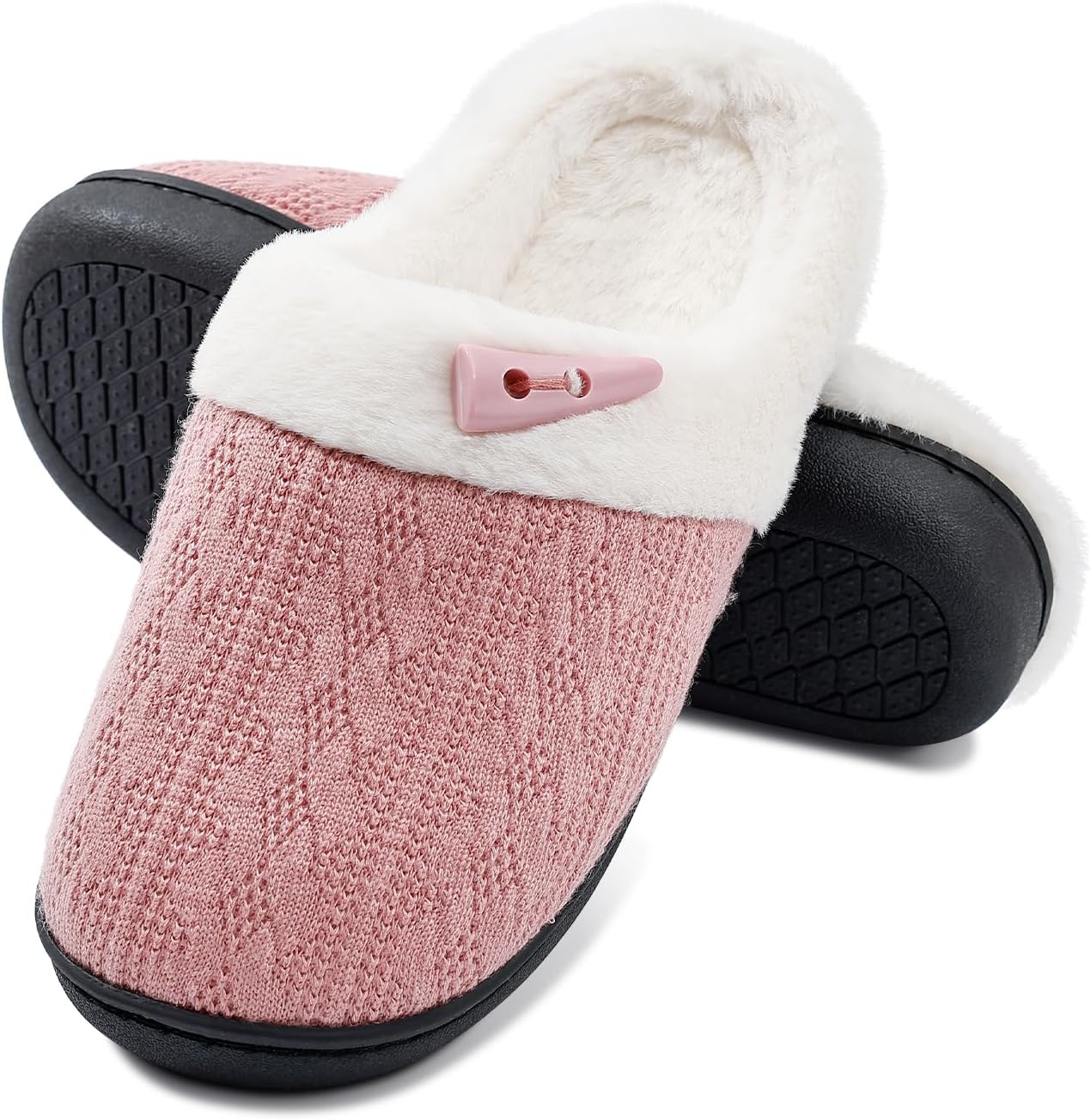 

Теплые вязаные тапочки Jieertop для женщин и мужчин, мягкие, легкие, с противоскользящей подошвой, удобные для дома, спальни и улицы, розовый