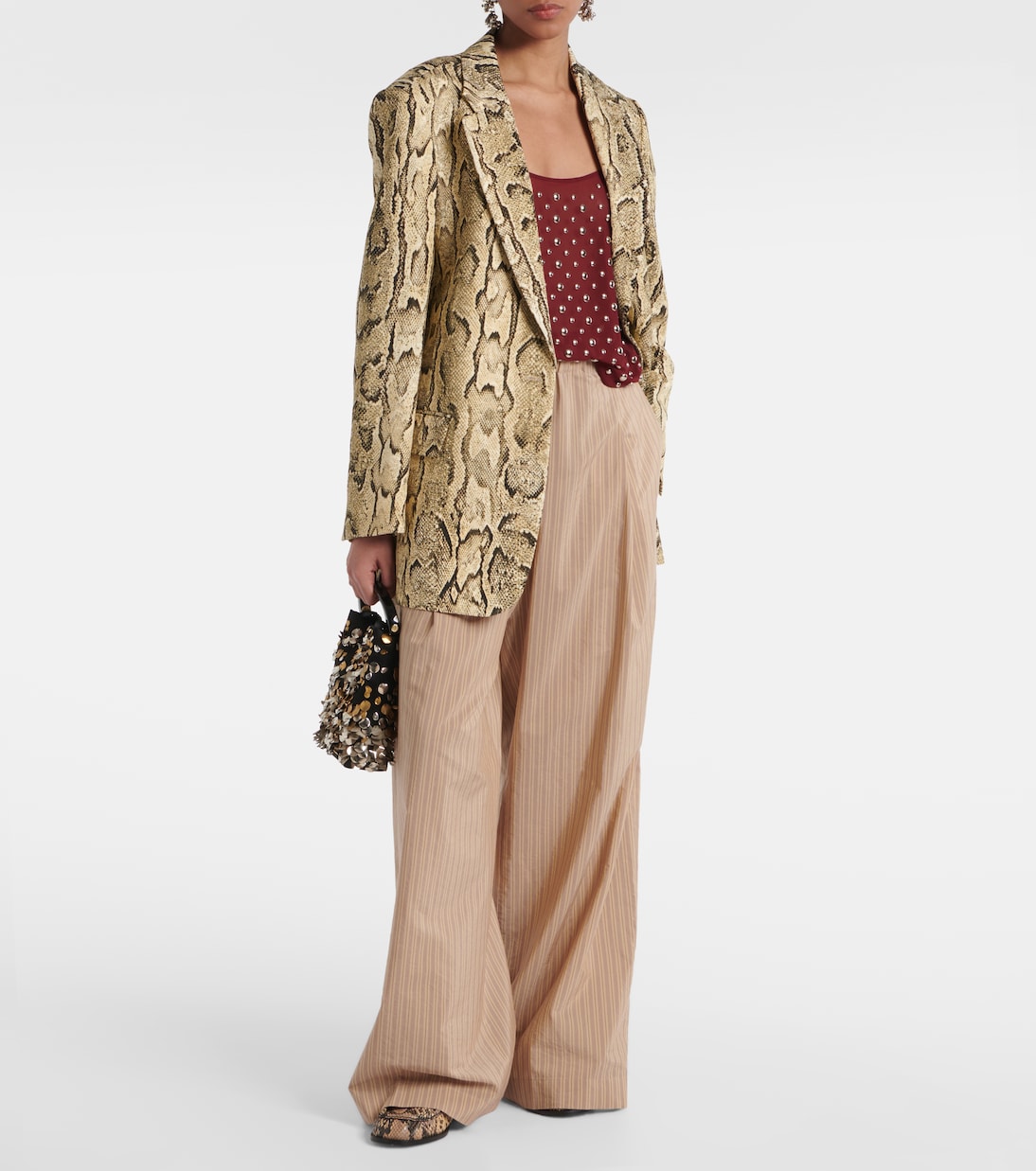 Полосатые брюки-палаццо из смесового хлопка Dries Van Noten, песочный — фото 2