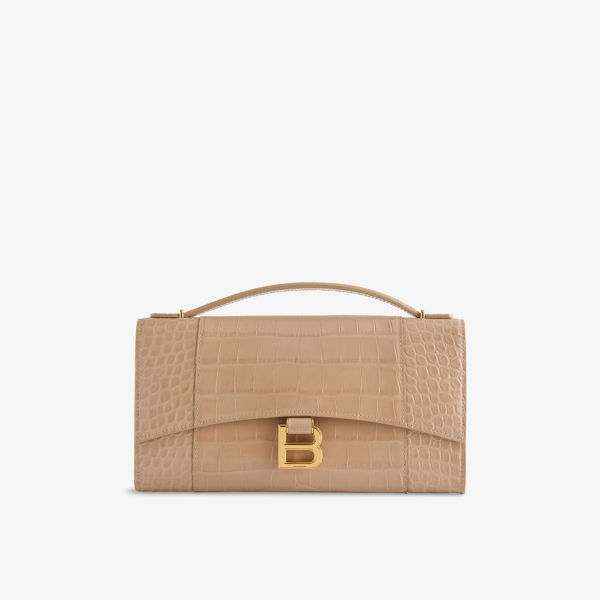 

Клатч из кожи с эффектом крокодила Hourglass Balenciaga, цвет nude