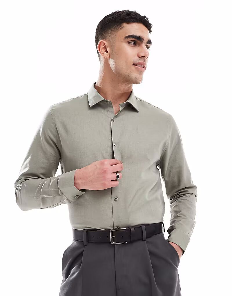 

Рубашка ASOS DESIGN из льняной смеси классического кроя цвета хаки