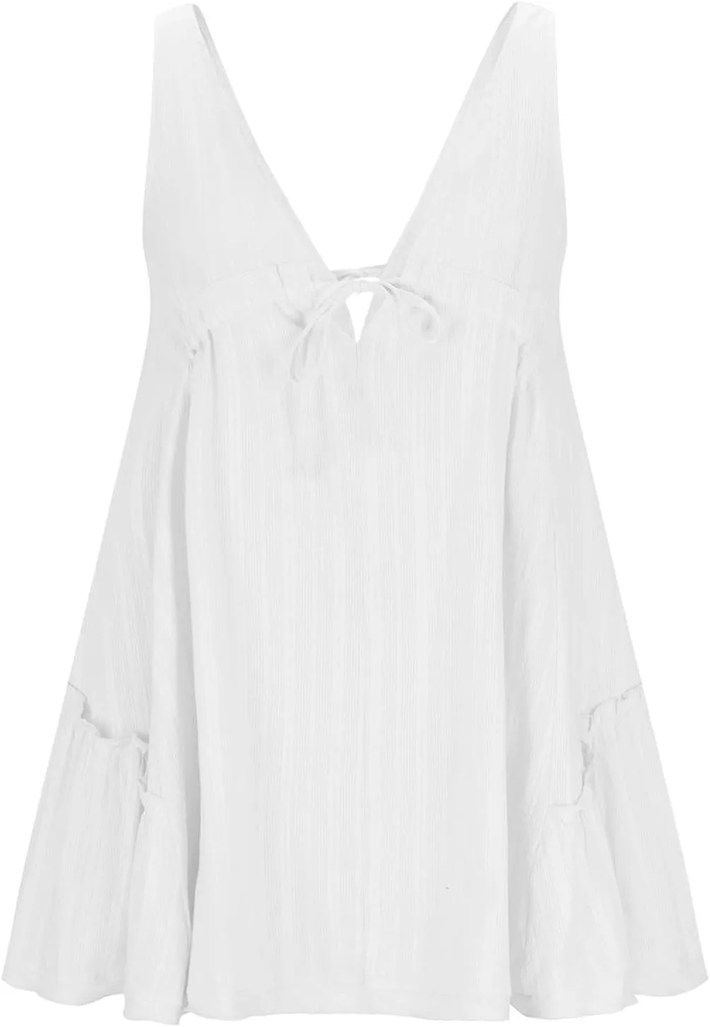 Одежда для пляжного отдыха для женщин, летние платья 2025, мини-платье без рукавов с глубоким V-образным вырезом, повседневное струящееся летнее платье Generic, белый — фото 3