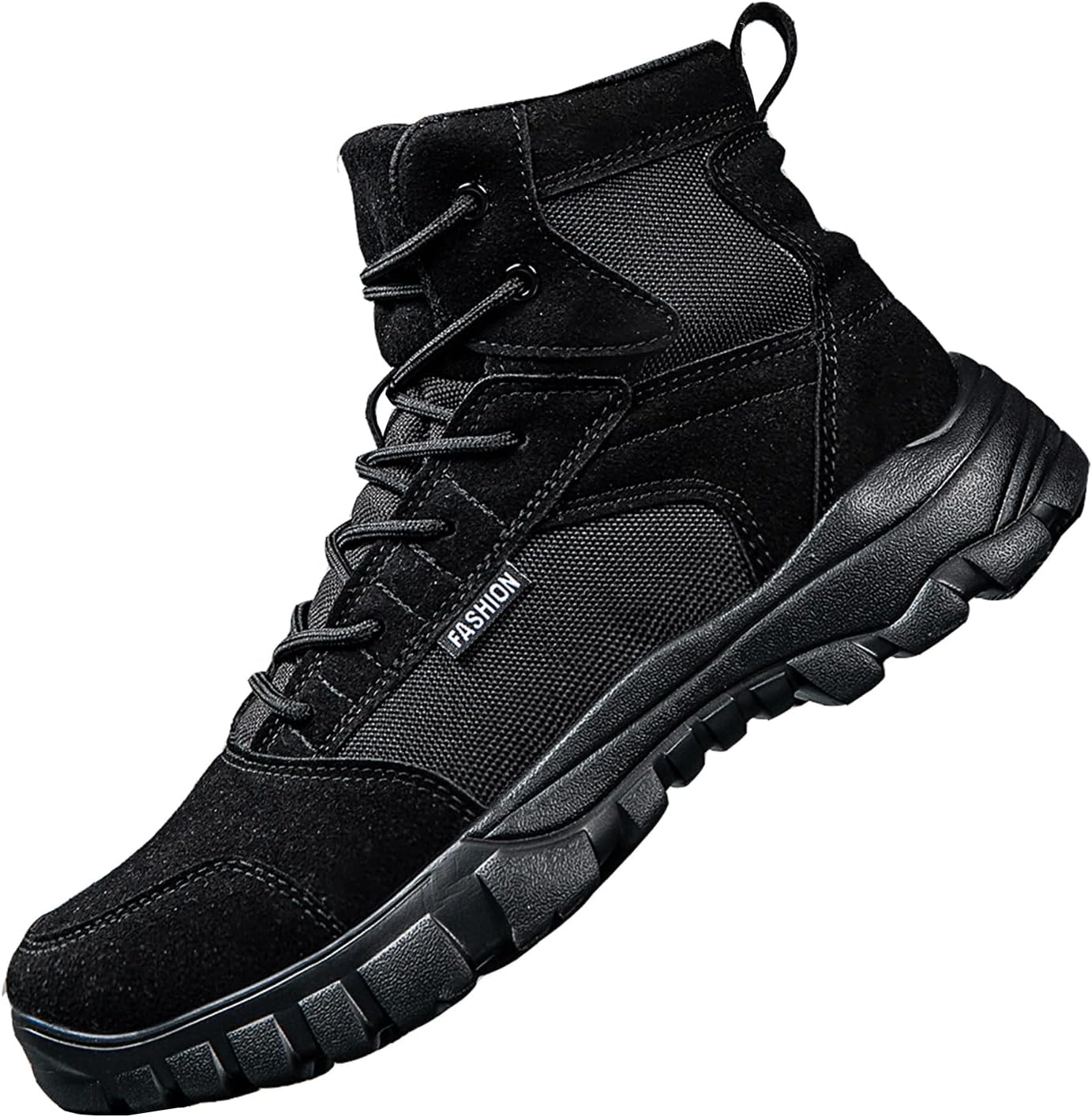 

Мужские тактические военные ботинки на шнуровке с высоким берцем 15 см, замшевые, с дышащей сеткой, круглый носок, удобная массивная противоскользящая подошва для активного отдыха, походов, кемпинга, повседневной носки и прогулок Tengfeifly, чер...