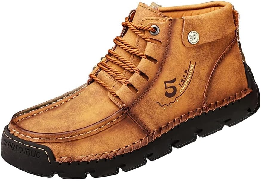 

Мужские платформенные ботинки на щиколотку из мягкой кожи с памяью формы, лоферы, зимние теплые чукка-ботинки на шнуровке для работы, походов и вождения (Цвет: черный, Размер: 12,5 US) Hotra