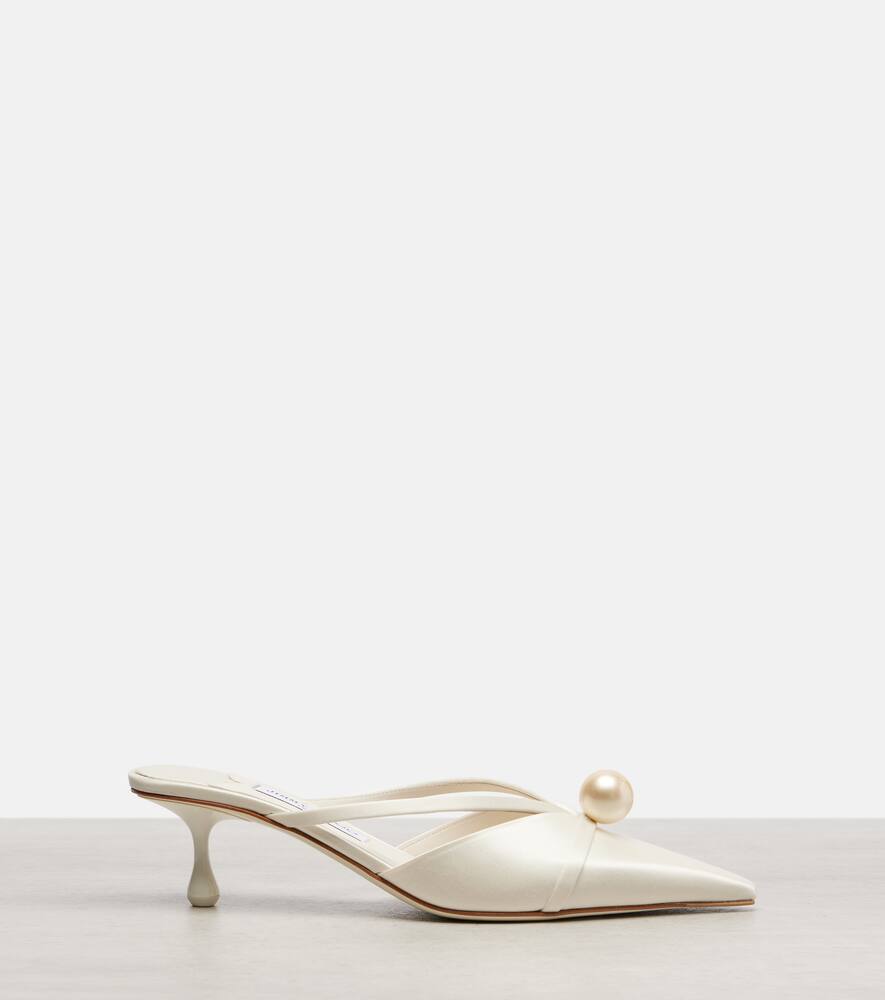 Бархатные мюли Sana 50 с декором для невесты Jimmy Choo, Ivory/White — фото 4