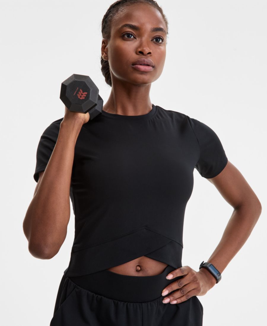 

Женская укороченная футболка с круглым вырезом и перекрывающимися элементами ID Ideology, Deep Black