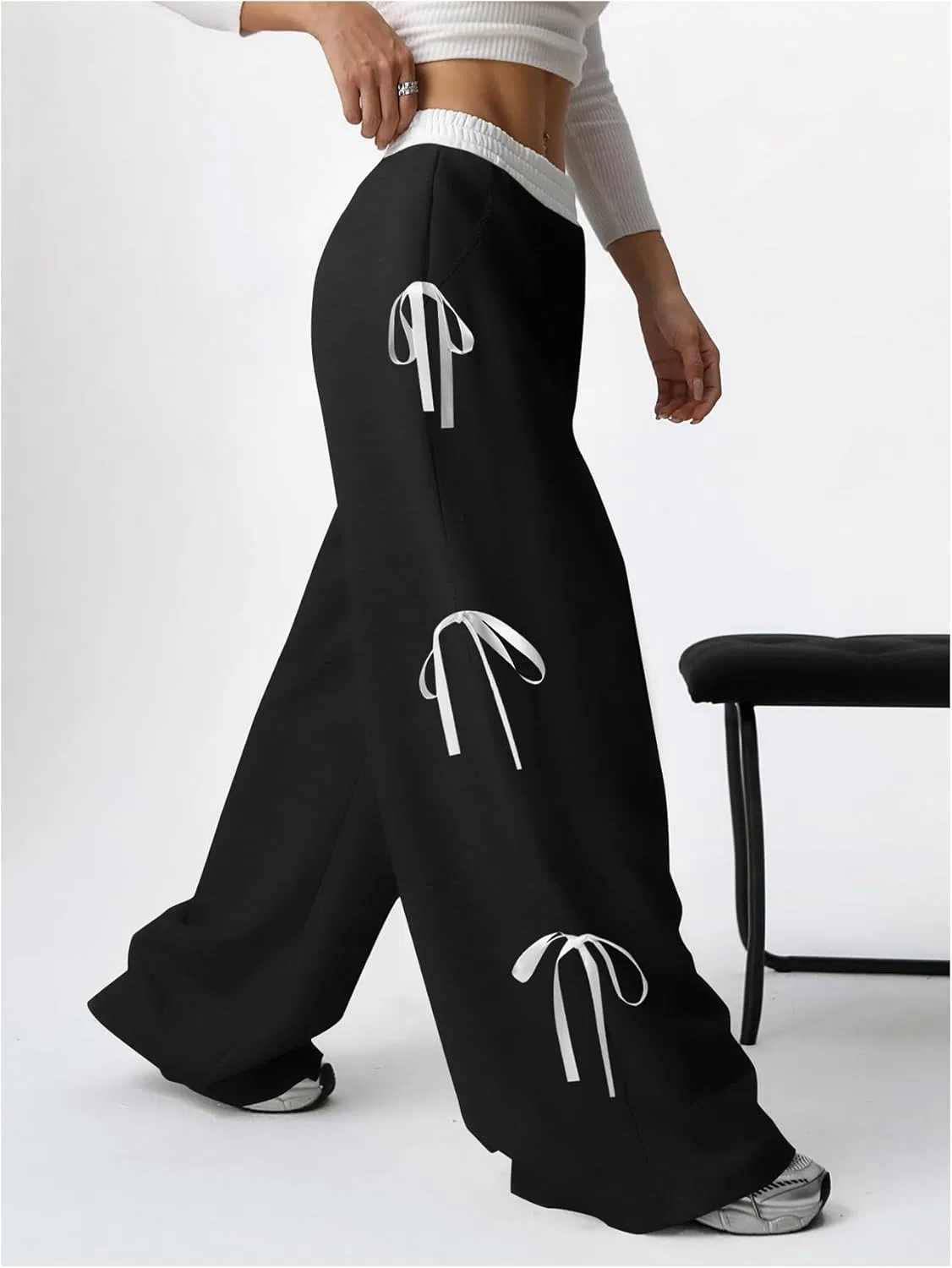 Детские спортивные штаны Verdusa Coquette Bow Wide Leg Baggy Pants Lightweight Cute Spring Summer Sweatants с карманами для девочек, Grey Black — фото 2