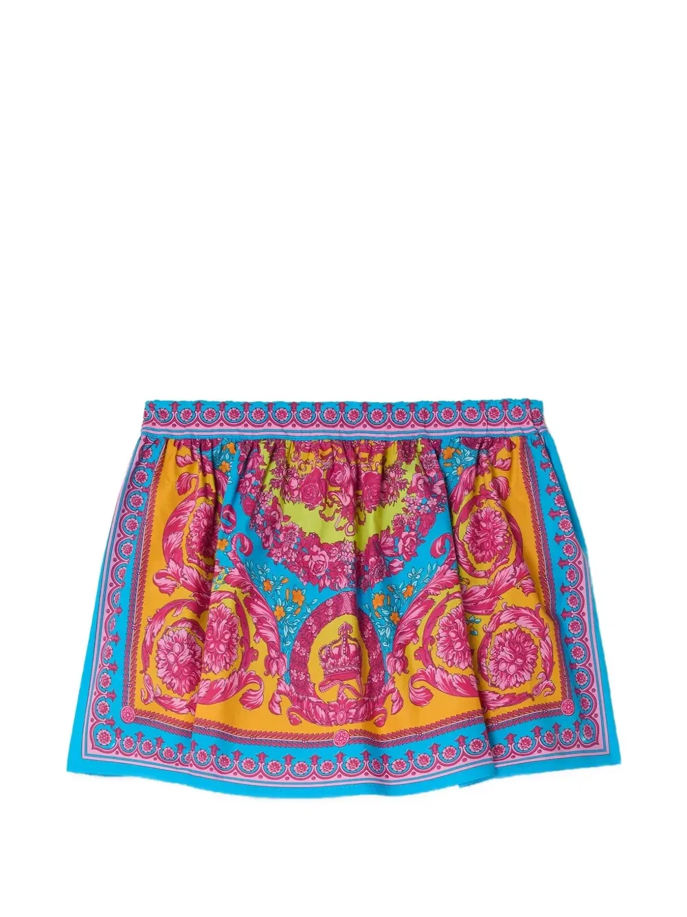 Расклешенная юбка из хлопкового поплина с узором Versace Kids, синий — фото 2