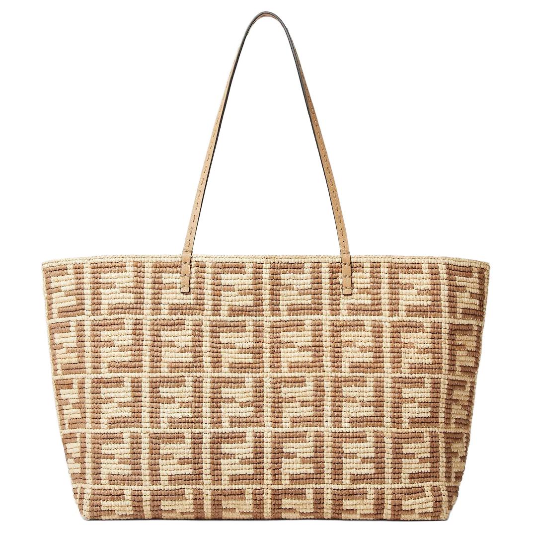 Fendi Сумка-шоппер из рафии, сумка через плечо, большая женская, бежевая — фото 3