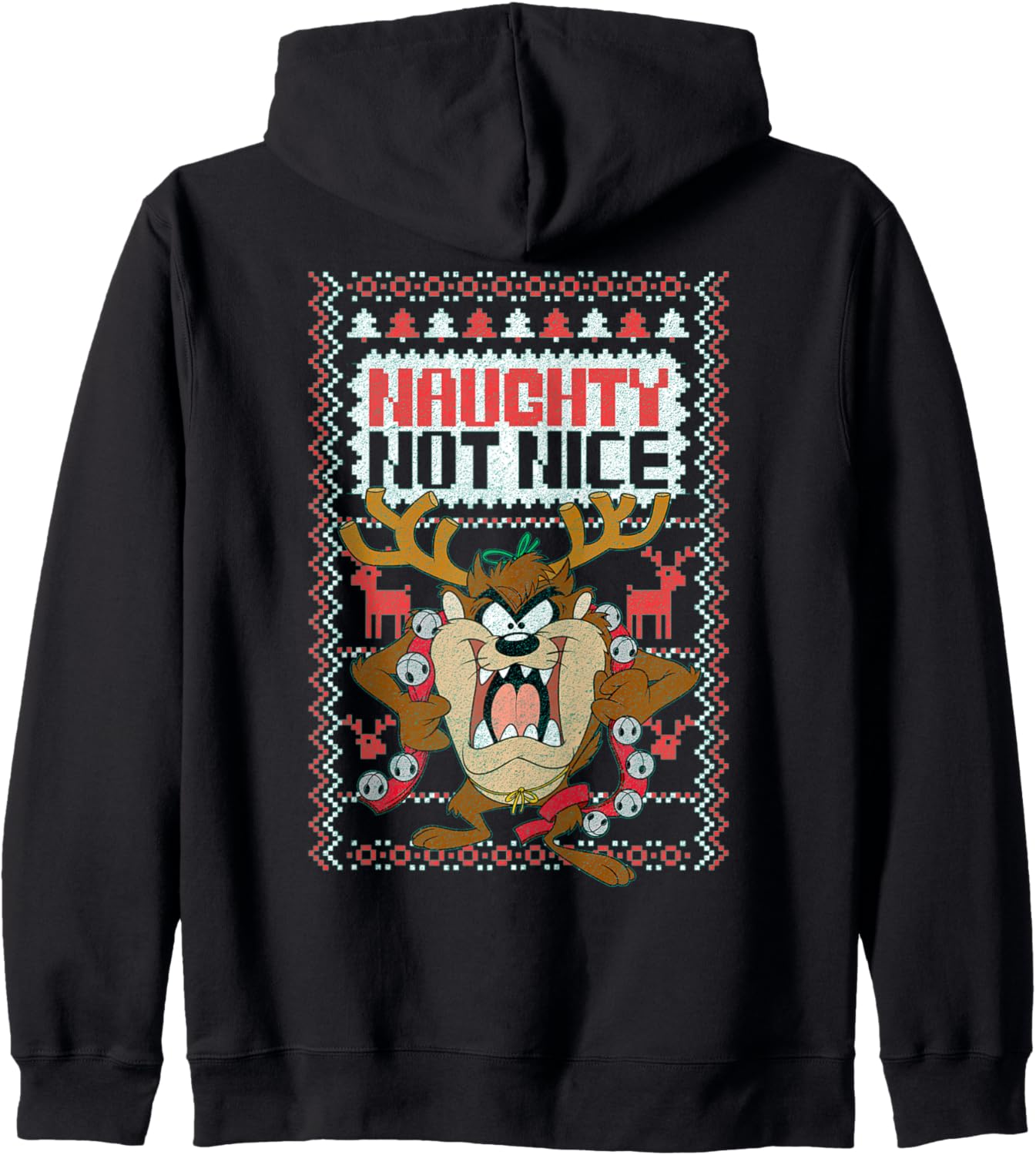 

Американская толстовка на молнии с изображением тасманского дьявола из мультфильма Looney Tunes: рождественская шутка 01, черный