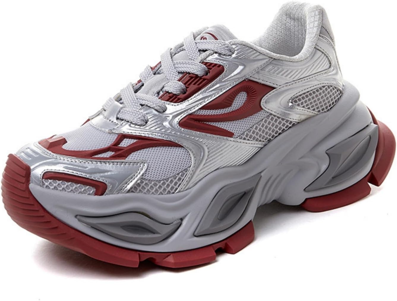 

Мужские модные кроссовки с дышащей сеткой и кожей, на шнуровке, с массивной подошвой, повседневные, с нескользящей подошвой, с круглым носком, для вождения, ходьбы, тенниса и бега Netehadi, красный
