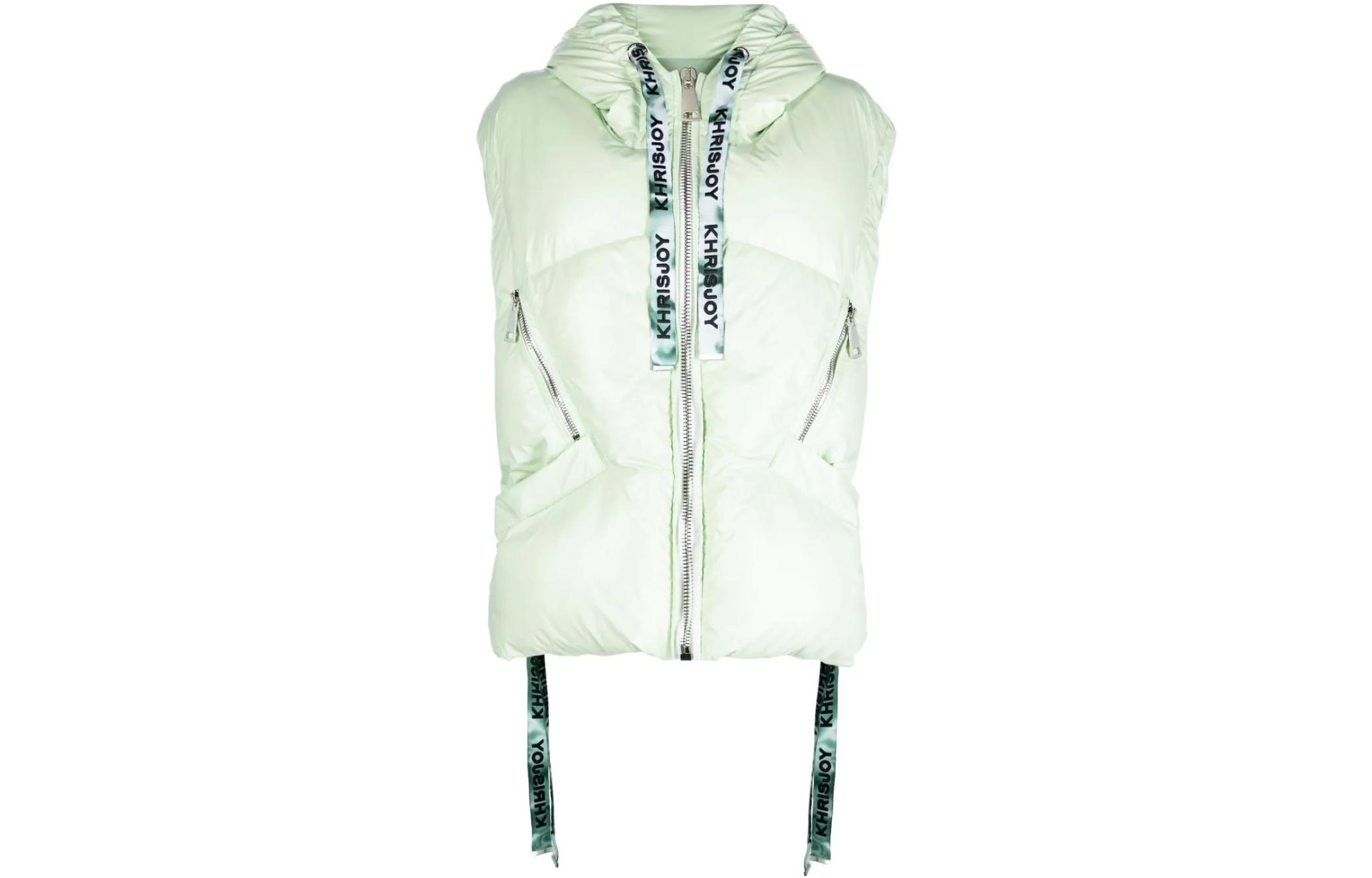 

KHRISJOY Пуховик-жилет женский Light Green с несъемным капюшоном, умеренная посадка, прочее