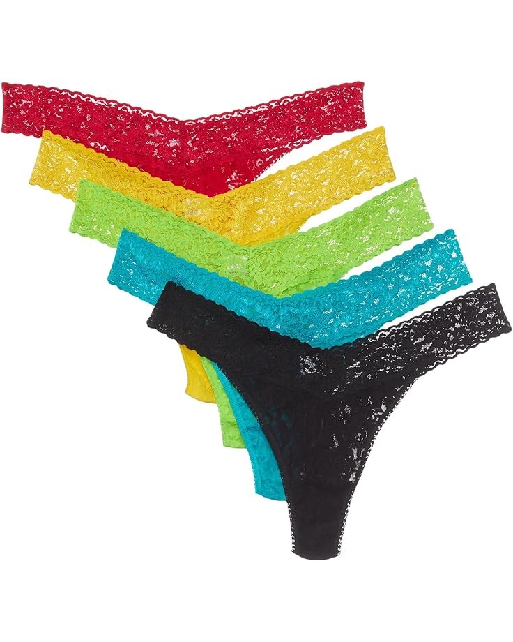 

Стринги Hanky Panky Plus Size Thong 5-Pack, цвет Strawberry/Sun Kissed/Lush Green/Sea Breeze/Black