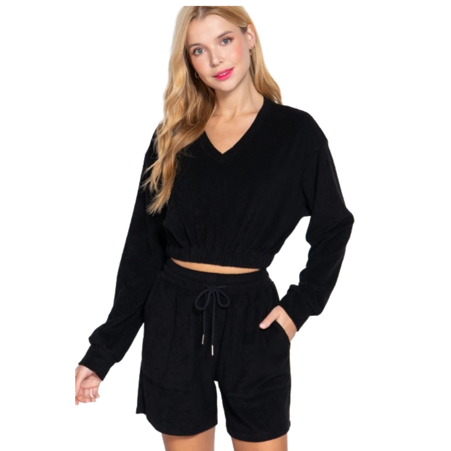 

Махровый топ с эластичным подолом FASHNZFAB, черный