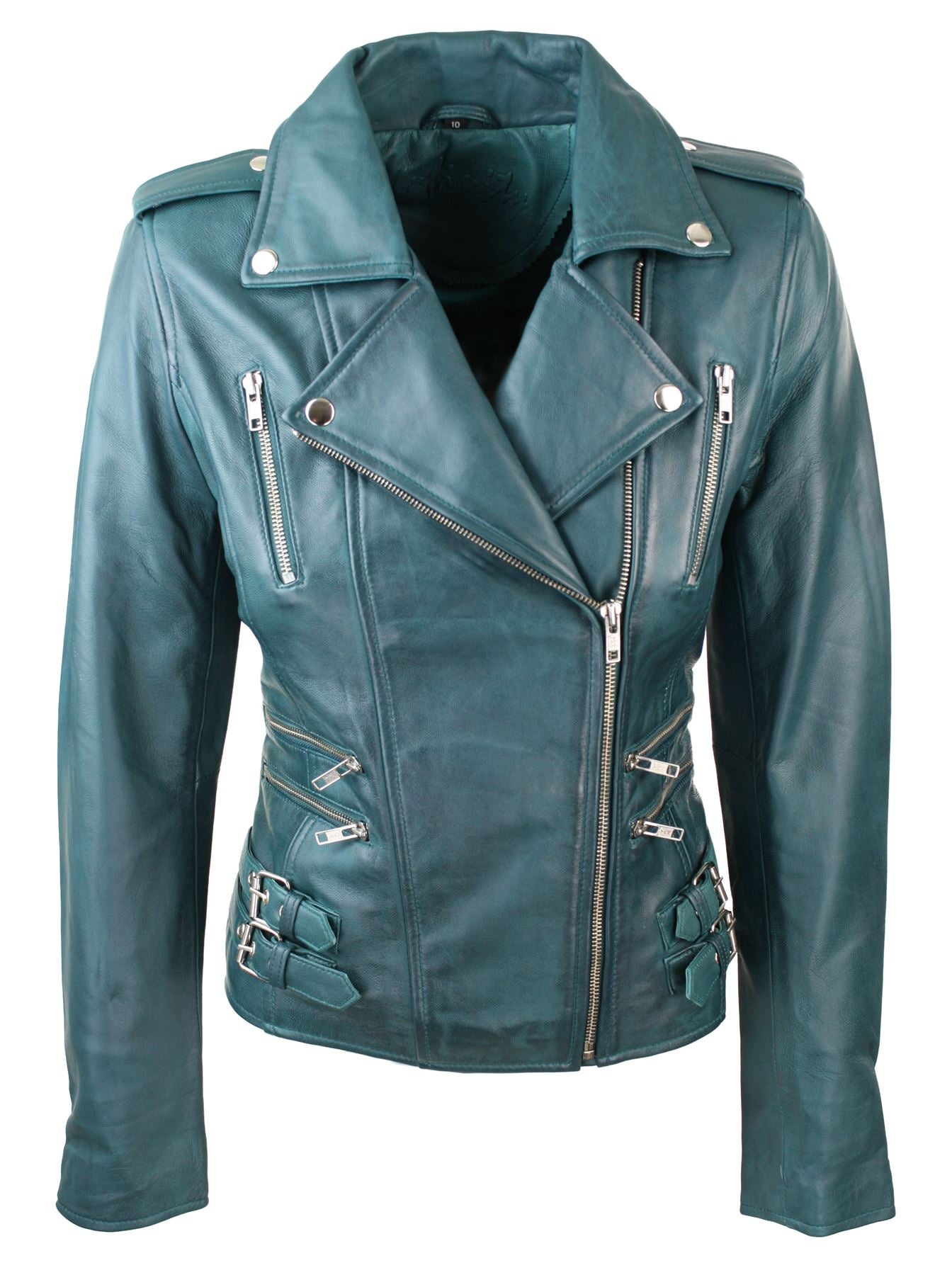 

Мягкая кожаная гоночная байкерская короткая куртка TruClothing, цвет teal green
