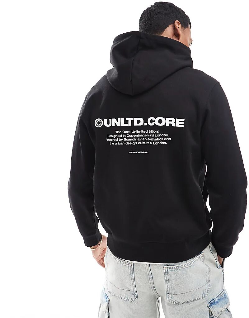 

Толстовка с капюшоном большого размера с принтом на спине черного цвета Jack & Jones