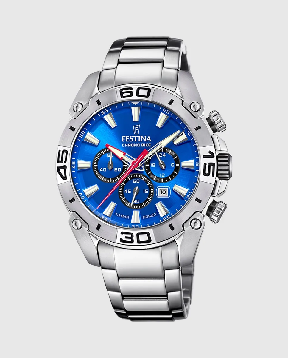 

F20543/2 Chrono Bike мужские часы в серебристой стали Festina, серебряный