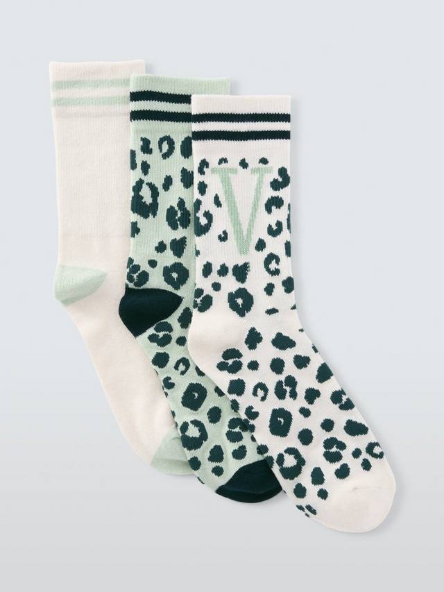 

Носки до щиколотки с принтом звериного алфавита John Lewis, V, Pack of 3, Green