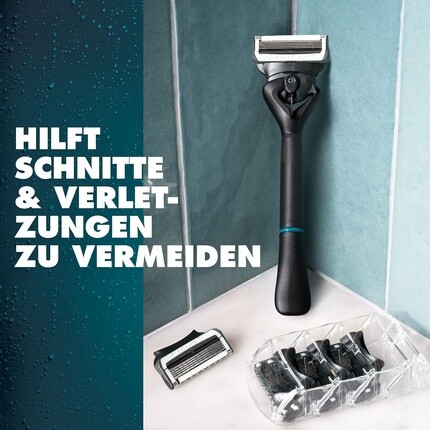 Лезвия для интимной бритвы Gillette, 6 сменных лезвий для мужских бритв для влажной бритья, улучшенные скользящие полоски для бережного применения и вешалка для душа для удобного хранения. Дерматологически протестировано, упаковка из 6 шт. — фото 3
