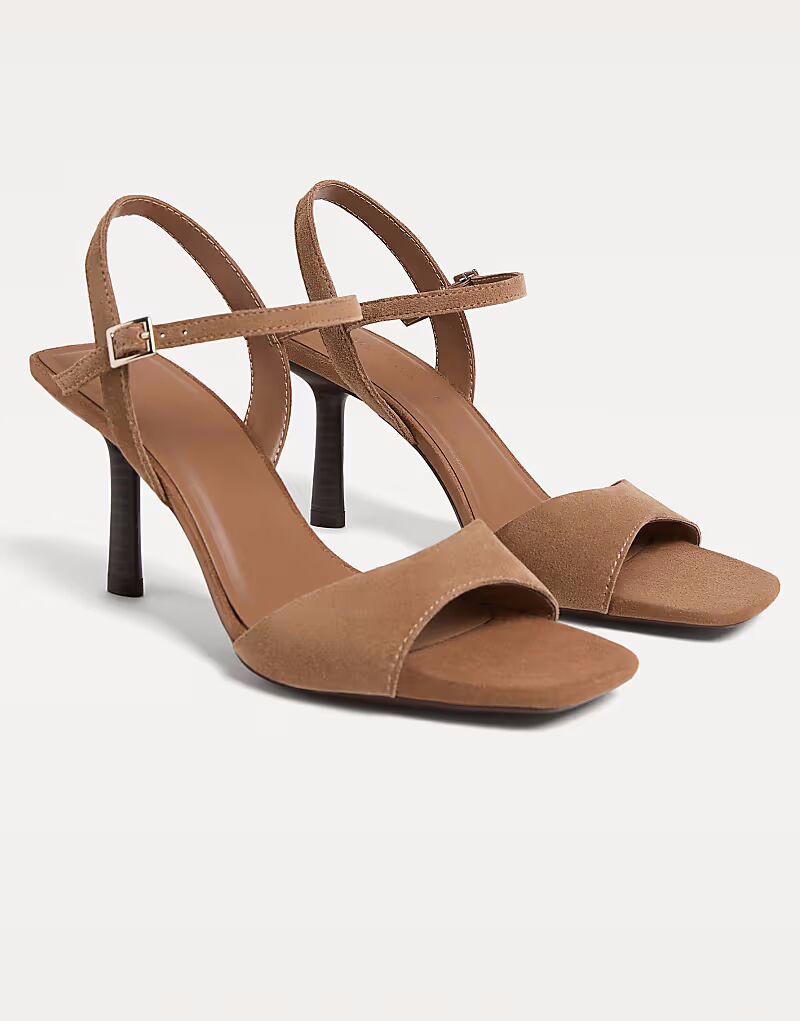 Босоножки Stradivarius из кожи на каблуке коричневого цвета