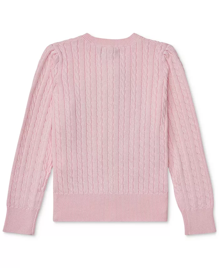 Кардиган из хлопка с узором "косичка" для девочек и малышек Polo Ralph Lauren, розовый — фото 2