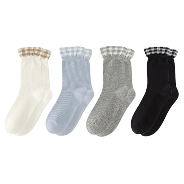 

Набор из 4 пар женских ребристых носков с клетчатым отворотом Anna-Kaci, Multicolor