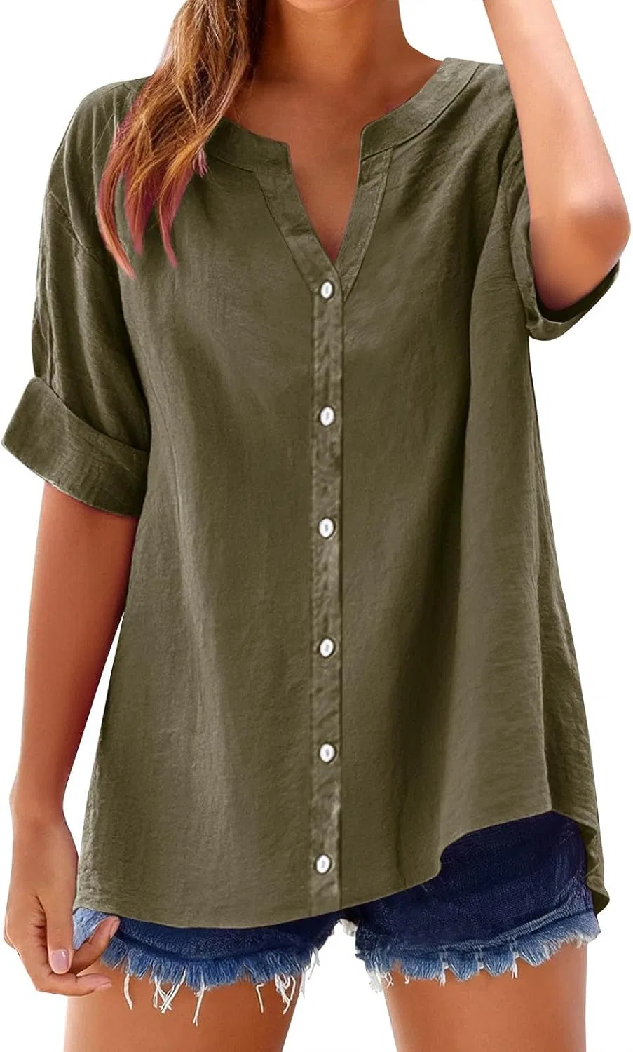Блуза с коротким рукавом, Cotton Linen, Brown