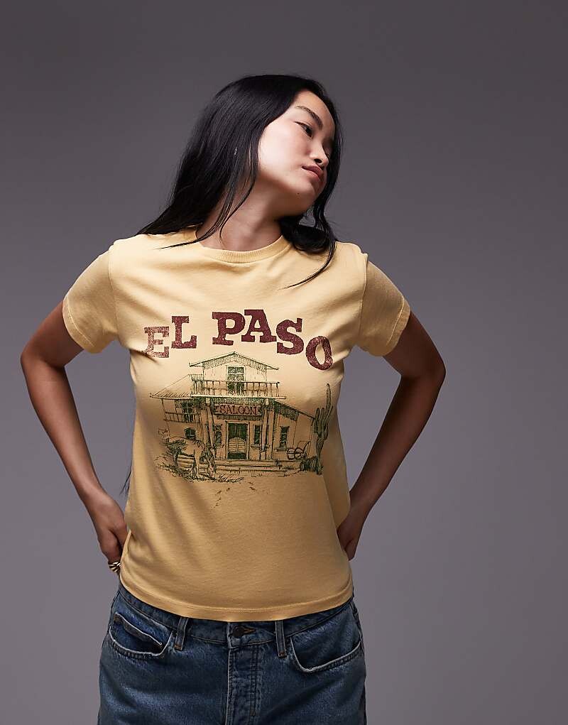 

Светло-горчичная футболка с рисунком Topshop "El Paso"