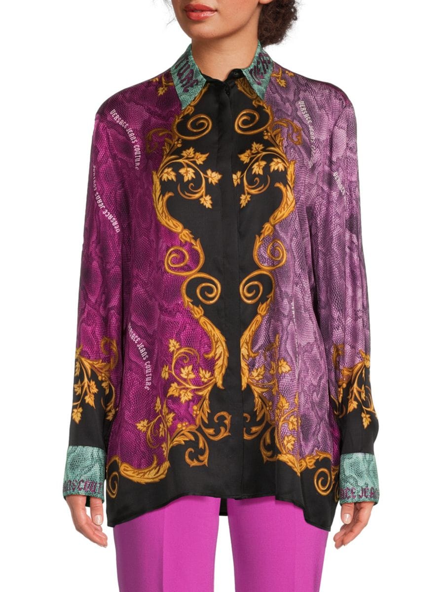 

Рубашка с принтом Змея и гирлянда Versace Jeans Couture, цвет Purple Gold Multi