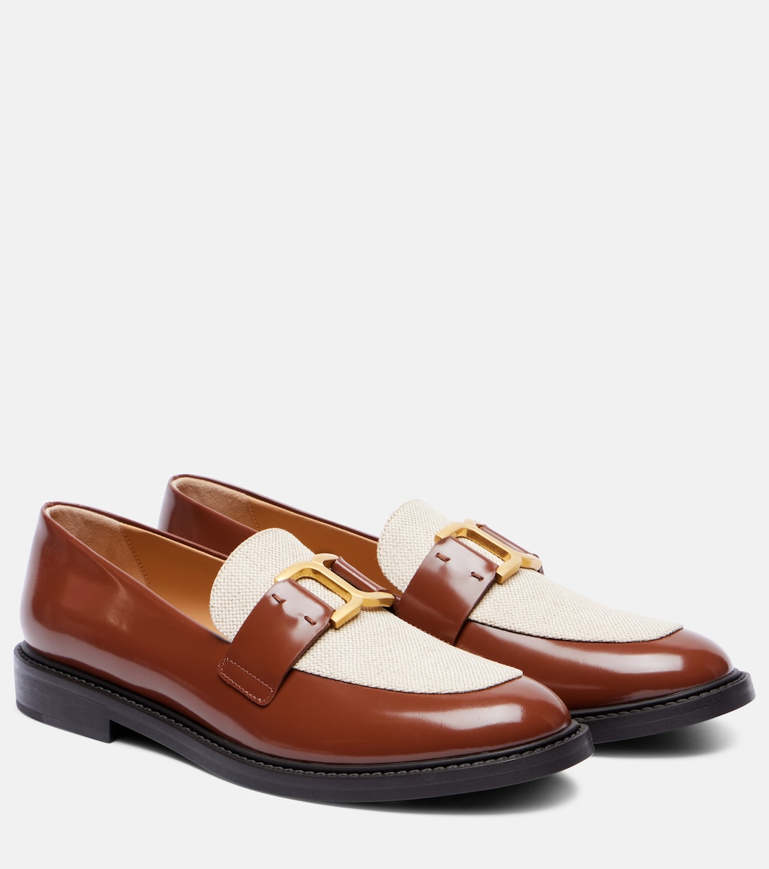 Марси лоферы из кожи и парусины Chloé, Cognac Brown