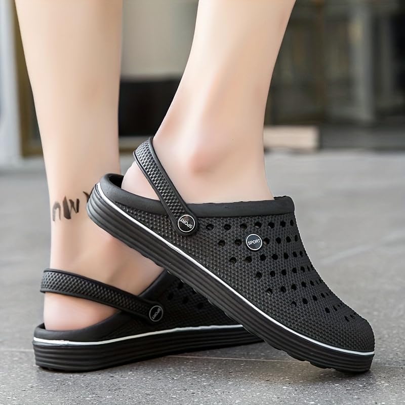 Мужские сабо однотонные - противоскользящие, повседневные, прочные пляжные водные туфли, мужские шлепанцы из ЭВА Hhhchpm, черный — фото 4