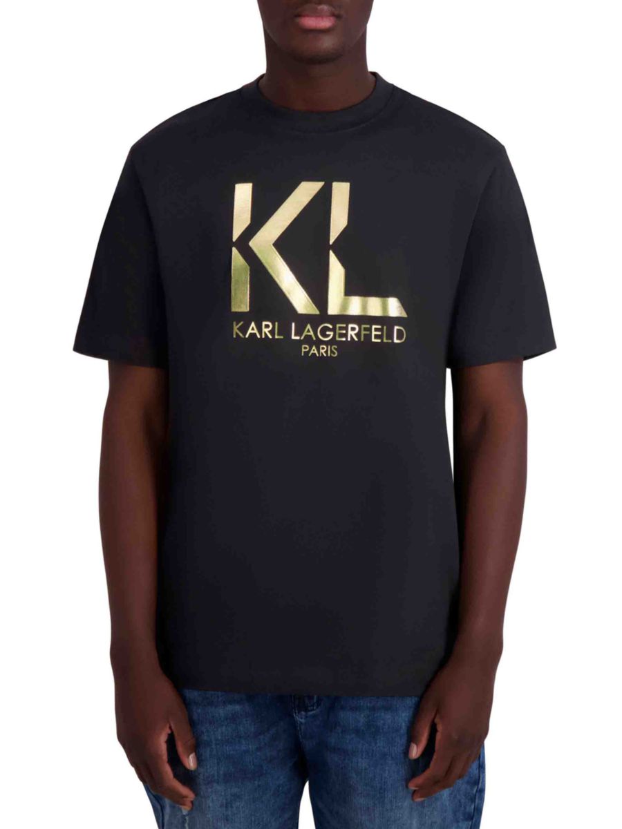 

Футболка из хлопка с металлическим логотипом Karl Lagerfeld Paris, черный