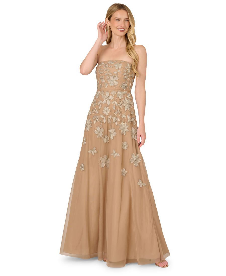 

Женское платье без бретелей, расшитое бисером Adrianna Papell, Taupe Pink